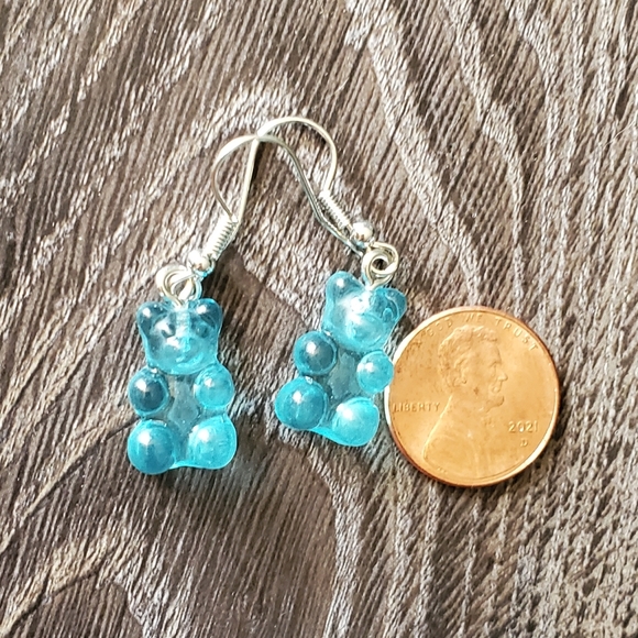 Aqua Blue Gummy Bear Earrings - Picture 2 of 5